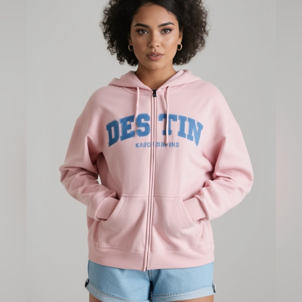 NWT Pacific & Co. Women’s full zip hoodie Destin Florida Heather soft pink XXL